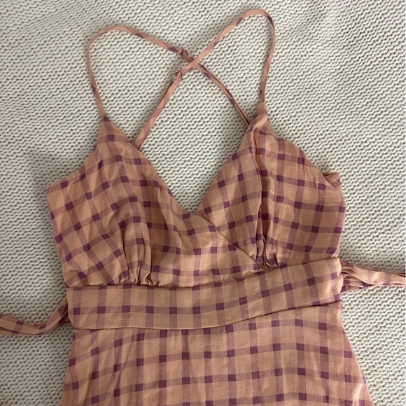 Lulu's Just Checking In Blush Pink Plaid Tiered Tie-Back Mini Dress Size XS - Picture 7 of 12